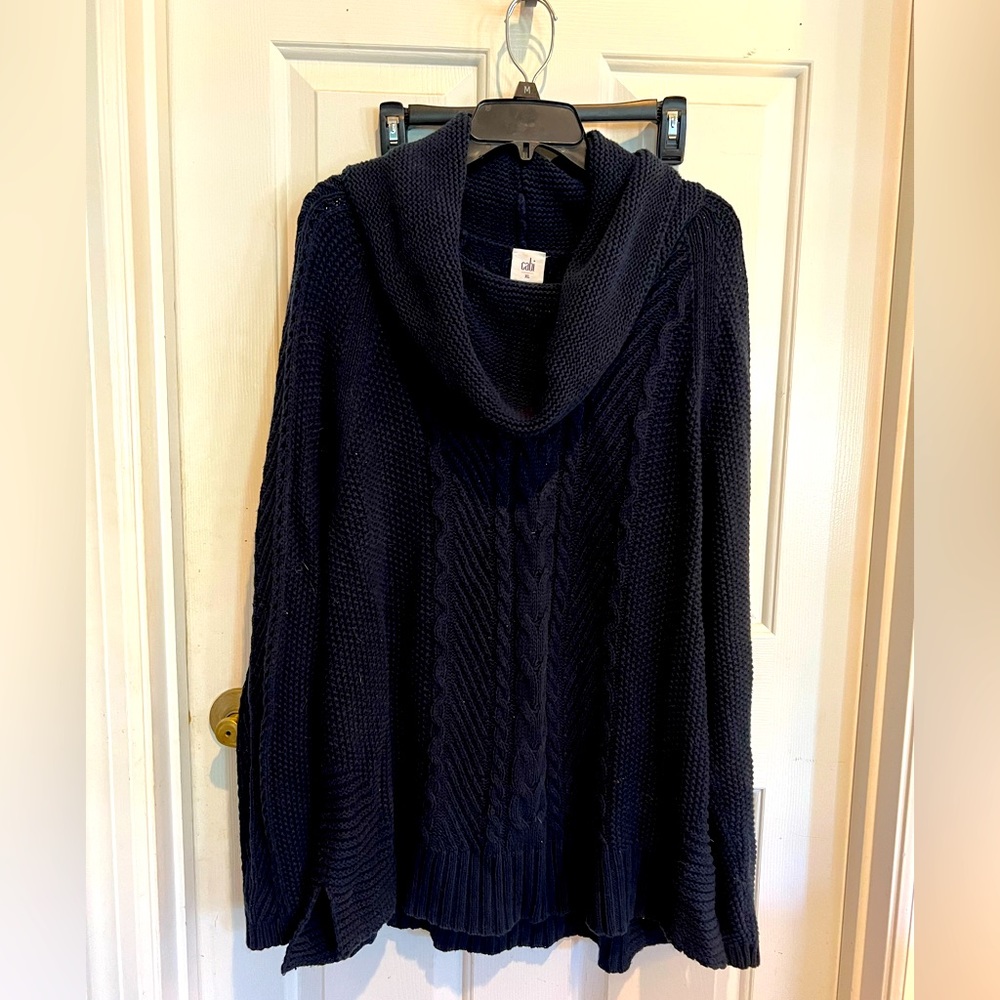 Cowl Neck Sweater Cable Knit Navy Blue